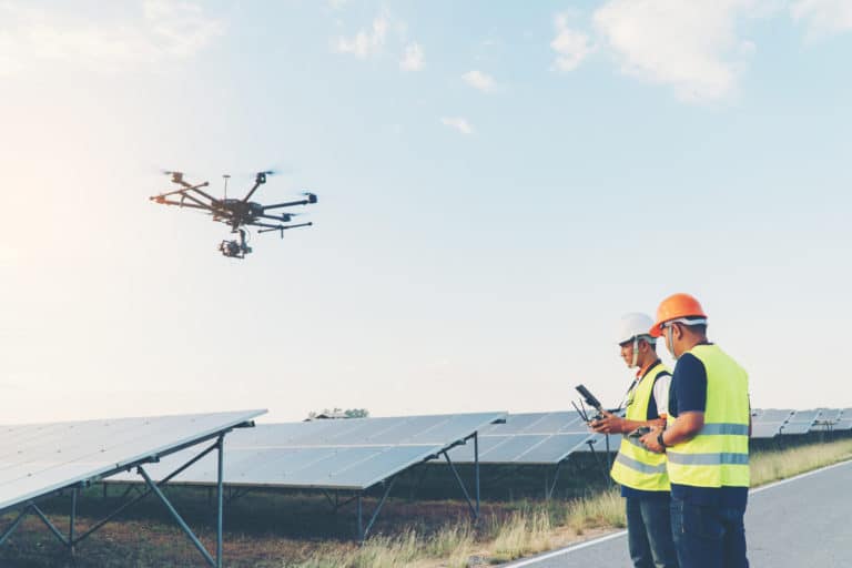 Drone inspection of solar panels, building envelope services